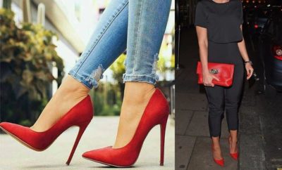 look con tacones rojos