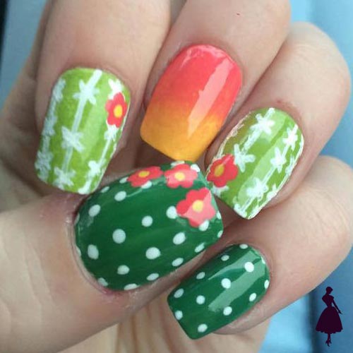 diseños de cactus en las uñas